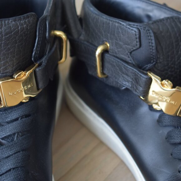 Buscemi Black Leather 100MM Sneakers with Gold Buckle Size 44 - Picture 11 of 12